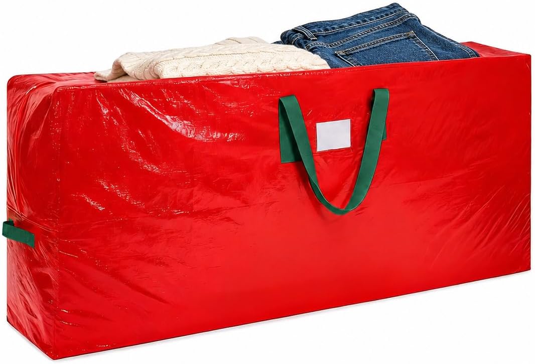 KRYSTY Christmas Tree Storage Bag - Fits Up to 7.5 Foot Xmas Holiday Tree. Zippered Bag. Carry Handles. Durable Waterproof Material. Protects Against Dust and Moisture. Red