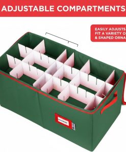 Alternative view of Christmas Ornament Storage Container with Dividers - Box Stores Up to 54 Ornaments. Zippered. Convenient. Adjustable. Large Organizer Bin to Protect Holiday Décor. Fits Most Standard Size. Green