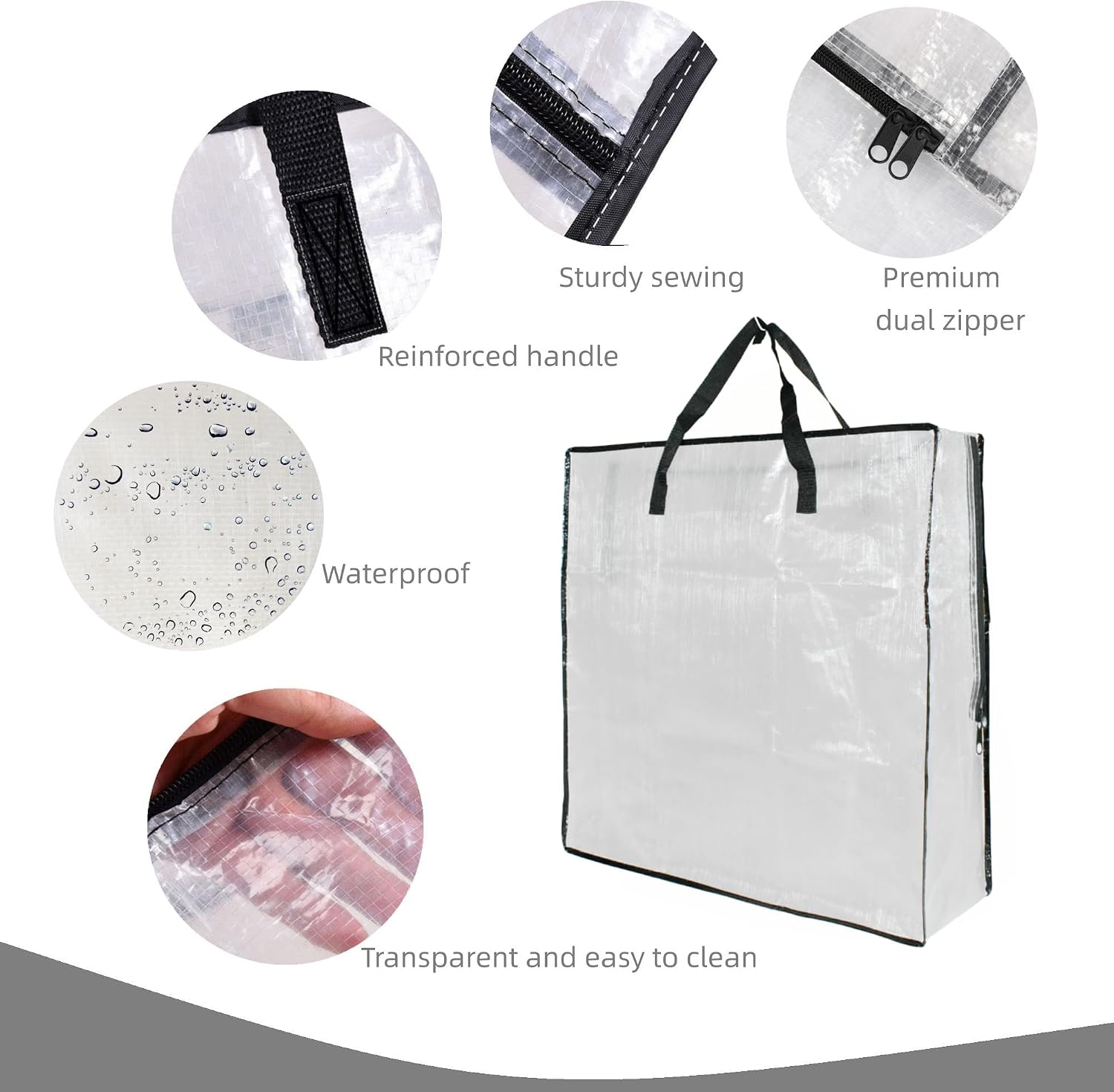5 Pack Moving Bags. Wreath Storage Bag. Garland Container. Clear Storage Bags with Handles and Zippers Moving Bag for College Carrying. Bedding. Toys Organizer. Under the Bed Storage - Image 3