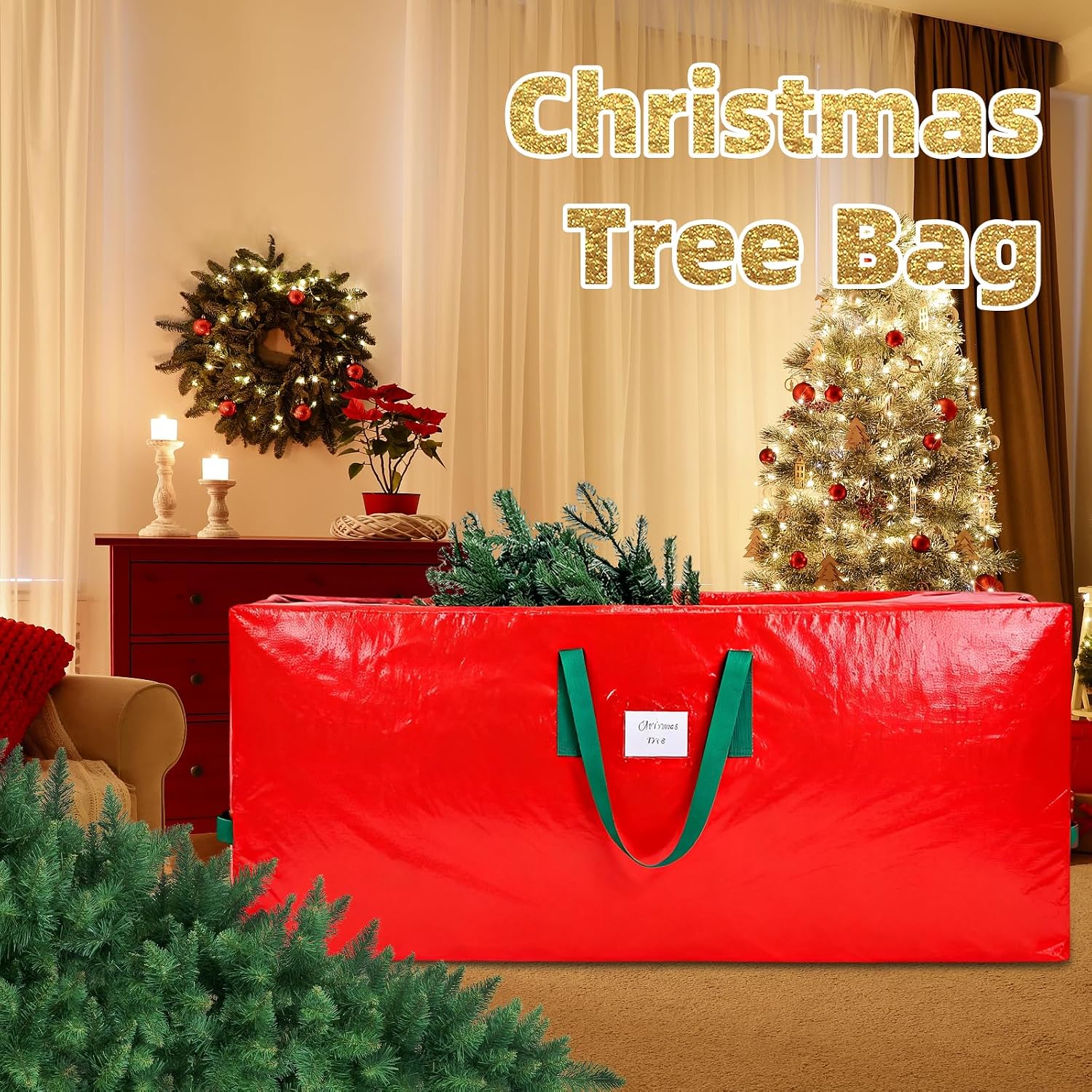 KRYSTY Christmas Tree Storage Bag - Fits Up to 7.5 Foot Xmas Holiday Tree. Zippered Bag. Carry Handles. Durable Waterproof Material. Protects Against Dust and Moisture. Red - Image 6