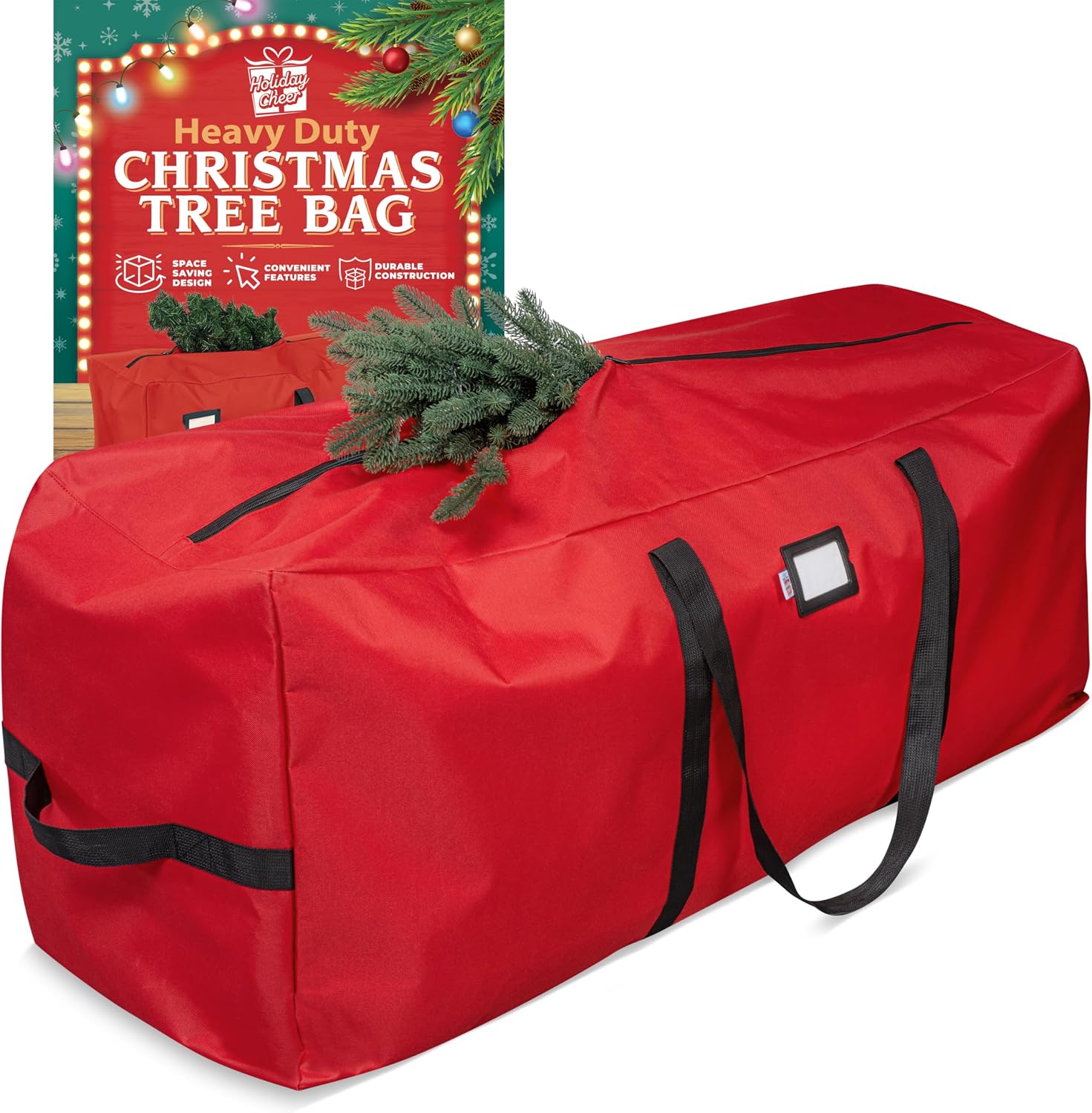 Holiday Cheer Heavy Duty Artificial Christmas Tree Storage Bag Fits Up to 9ft Tall. Waterproof with Durable Handles & Zipper Xmas Tree Storage Bag (RED)