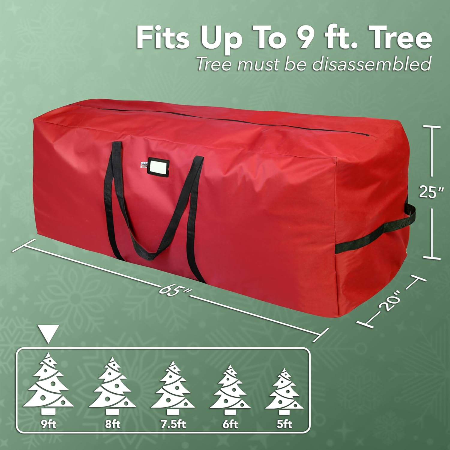 Holiday Cheer Heavy Duty Artificial Christmas Tree Storage Bag Fits Up to 9ft Tall. Waterproof with Durable Handles & Zipper Xmas Tree Storage Bag (RED) - Image 3