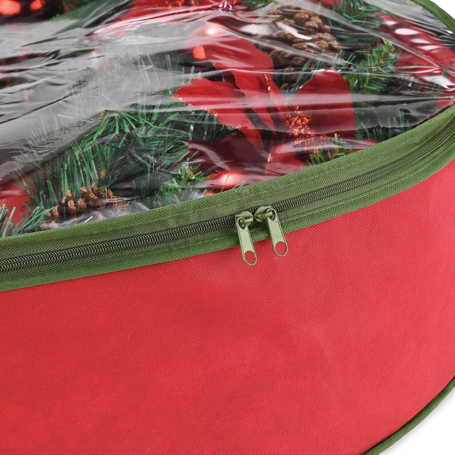 Whitmor Red Wreath and Garland Storage Bag – Fits up to 30 Wreath. Tear-Resistant PE Material with Clear Top. Reinforced Handles & Zipper for Artificial Wreath. Garland and Holiday Decor Organization - Image 4