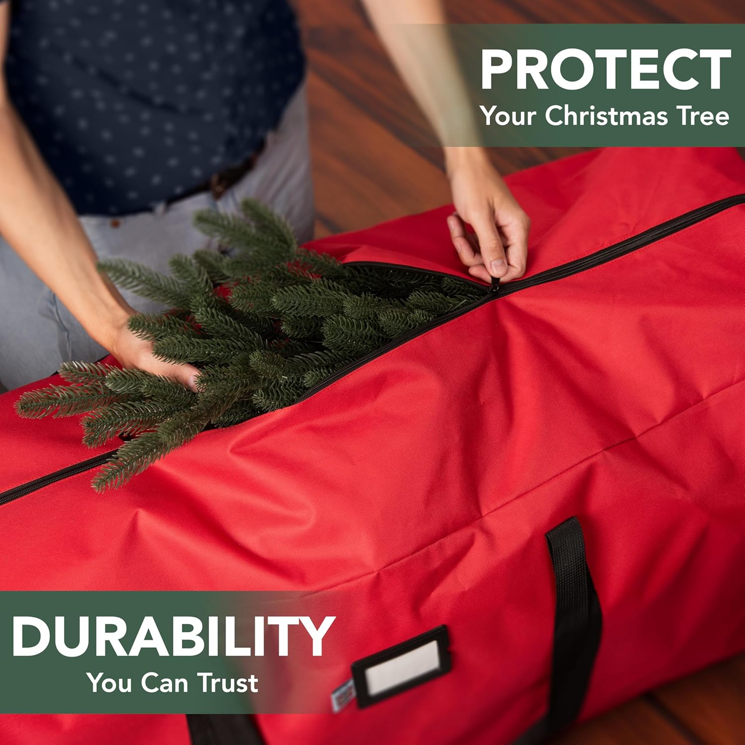 Holiday Cheer Heavy Duty Artificial Christmas Tree Storage Bag Fits Up to 9ft Tall. Waterproof with Durable Handles & Zipper Xmas Tree Storage Bag (RED) - Image 2