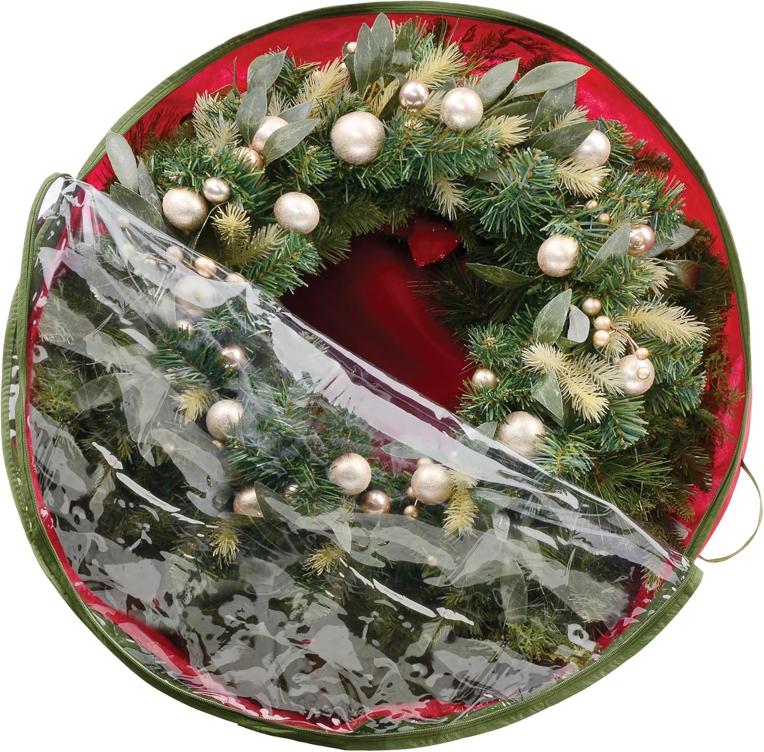 Whitmor Red Wreath and Garland Storage Bag – Fits up to 30 Wreath. Tear-Resistant PE Material with Clear Top. Reinforced Handles & Zipper for Artificial Wreath. Garland and Holiday Decor Organization - Image 2